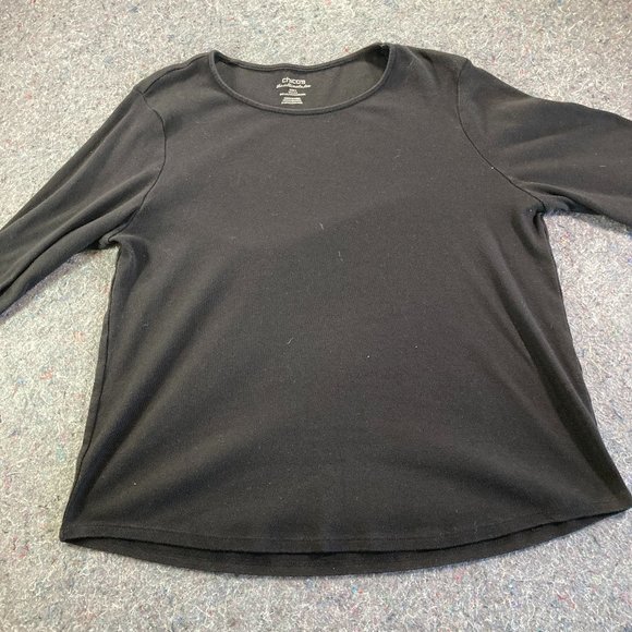 Chico's Tops - Chico's Womens Boat Neckline Black Long Sleeve Shirt 100% Cotton Size 3